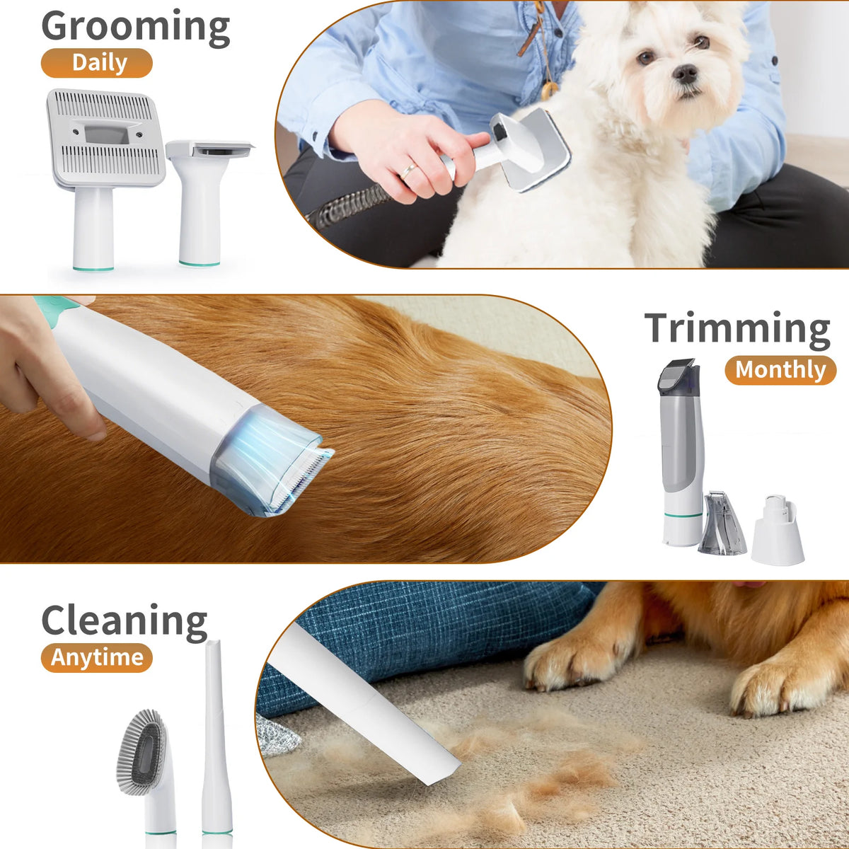 13000Pa Dog Pet Grooming Hair Dryer 7-In-1 Warm Air Fast And Silent Pet Dryer Pet Hair Vacuum Cleaner Cat Hair Dryer Cleaner